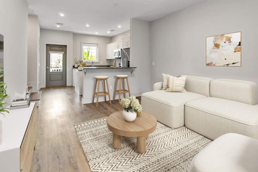 Living Room and Kitchen at Hudson Place, an Eagle Rock Community in Fishkill, New York