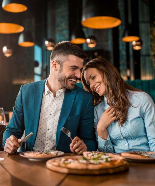 Resident couple having lunch at restaurant near Emerald Place in Lancaster, Ohio
