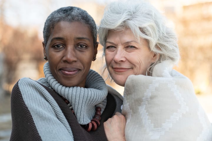 Same sex elderly female couple