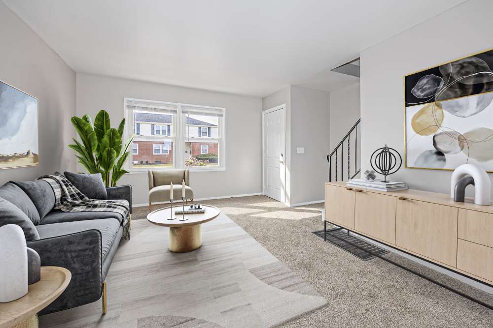 Bright living room at Eden Green Townhomes in Columbus, Ohio