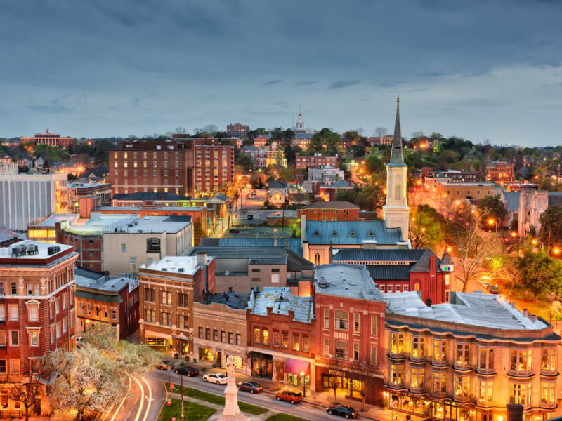 Aerial view of the city near Adrian On Riverside in Macon, Georgia