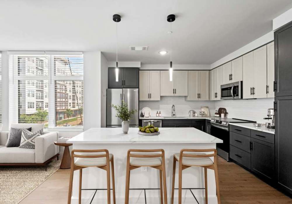 Eat-in luxury kitchen at The Maximillian at Stonefield in Charlottesville, Virginia