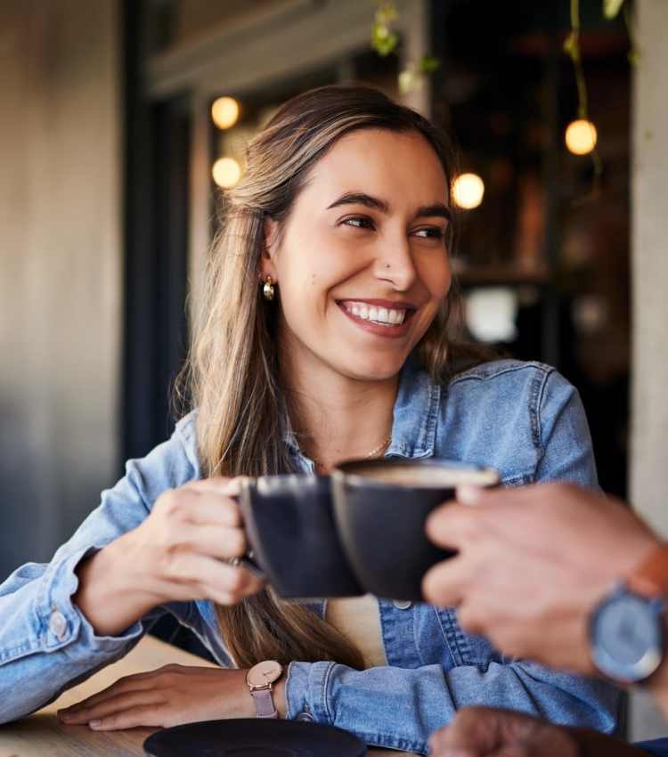A resident drinking coffee at a cafe near Amarillo Gardens in Amarillo, Texas