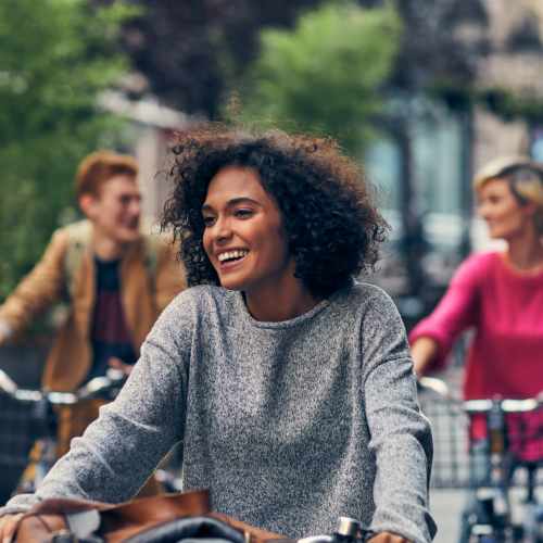 Residents riding bike near Linden in Portland, Oregon