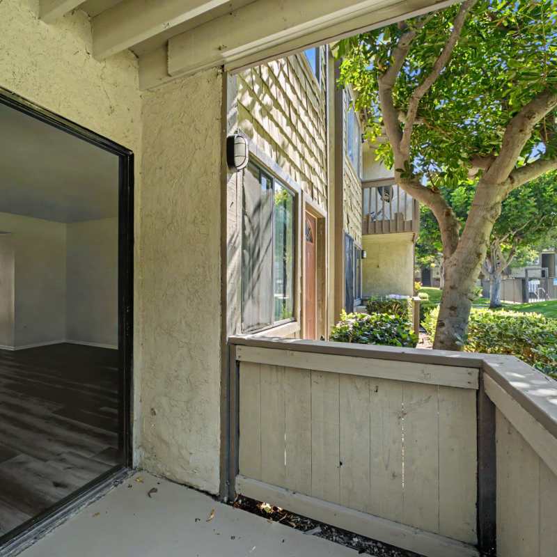 Private patios at Westlake Village in Costa Mesa, California