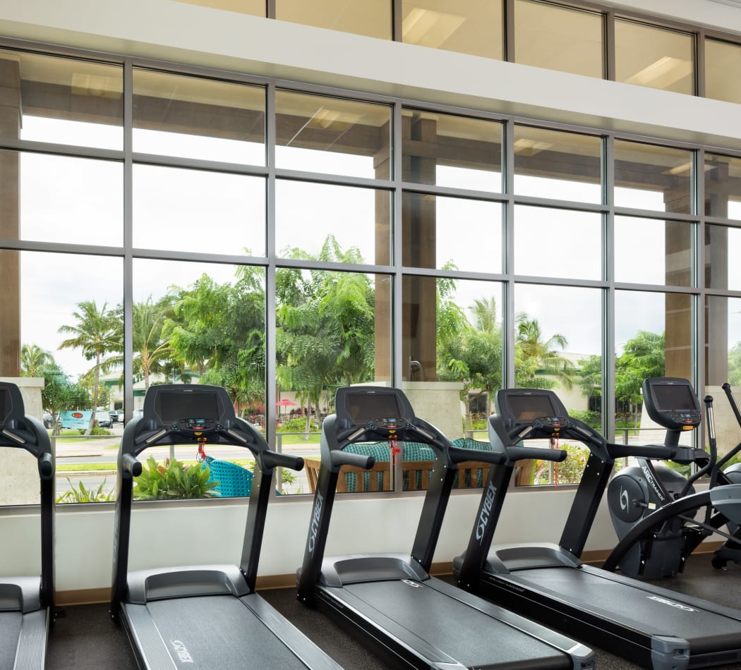 Treadmills with a view in our onsite fitness center at Kapolei Lofts in Kapolei, HI