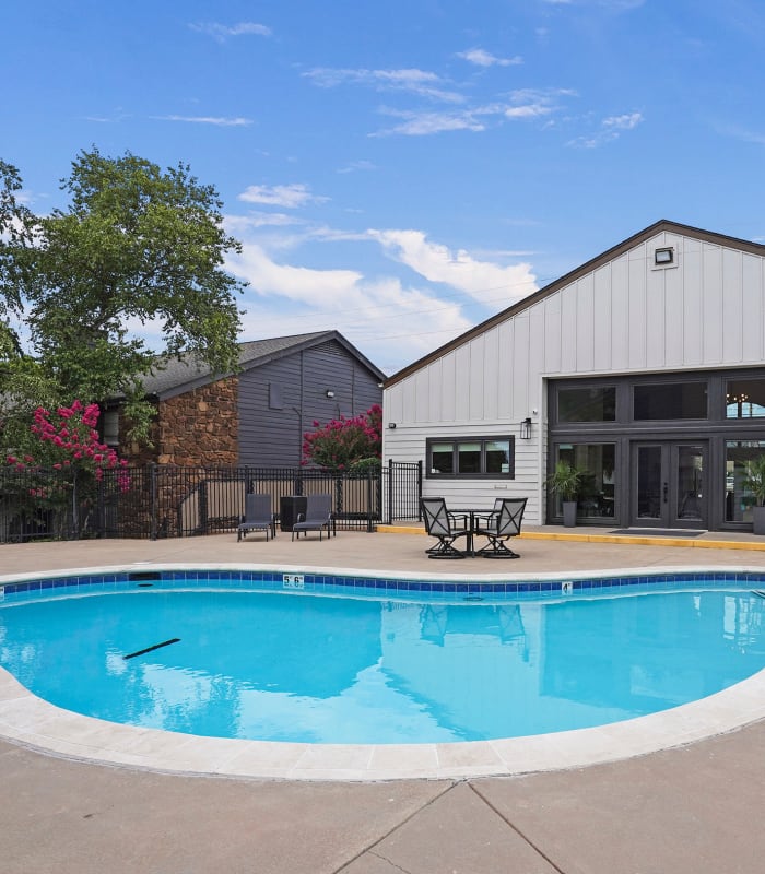 Swimming pool at clubhouse at Apple Creek Apartments in Stillwater, Oklahoma
