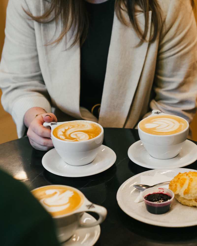 residents having coffee drinks near Channel House in Raleigh, North Carolina
