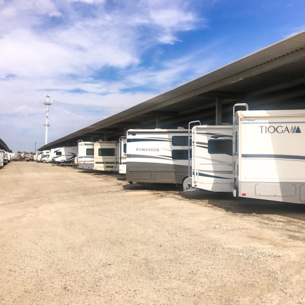 Covered RV parking at StorQuest Self Storage in Dallas, Texas