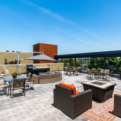 Outdoor lounge at Seminary Square Lofts in Covington, KY