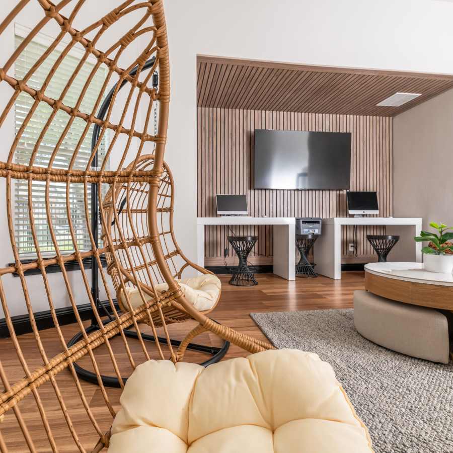 Common area for residents to mingle at The Spencer Park Row in Houston, Texas
