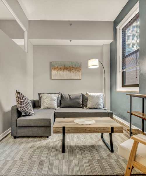 Spacious living room at Huron Square and The Osborn in Cleveland, Ohio