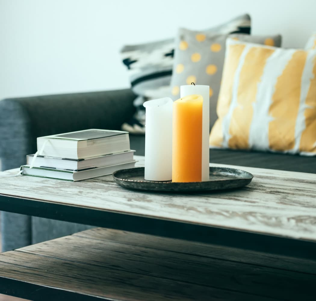 Modern decor in living room of model home at Audubon Park in Nashville, Tennessee