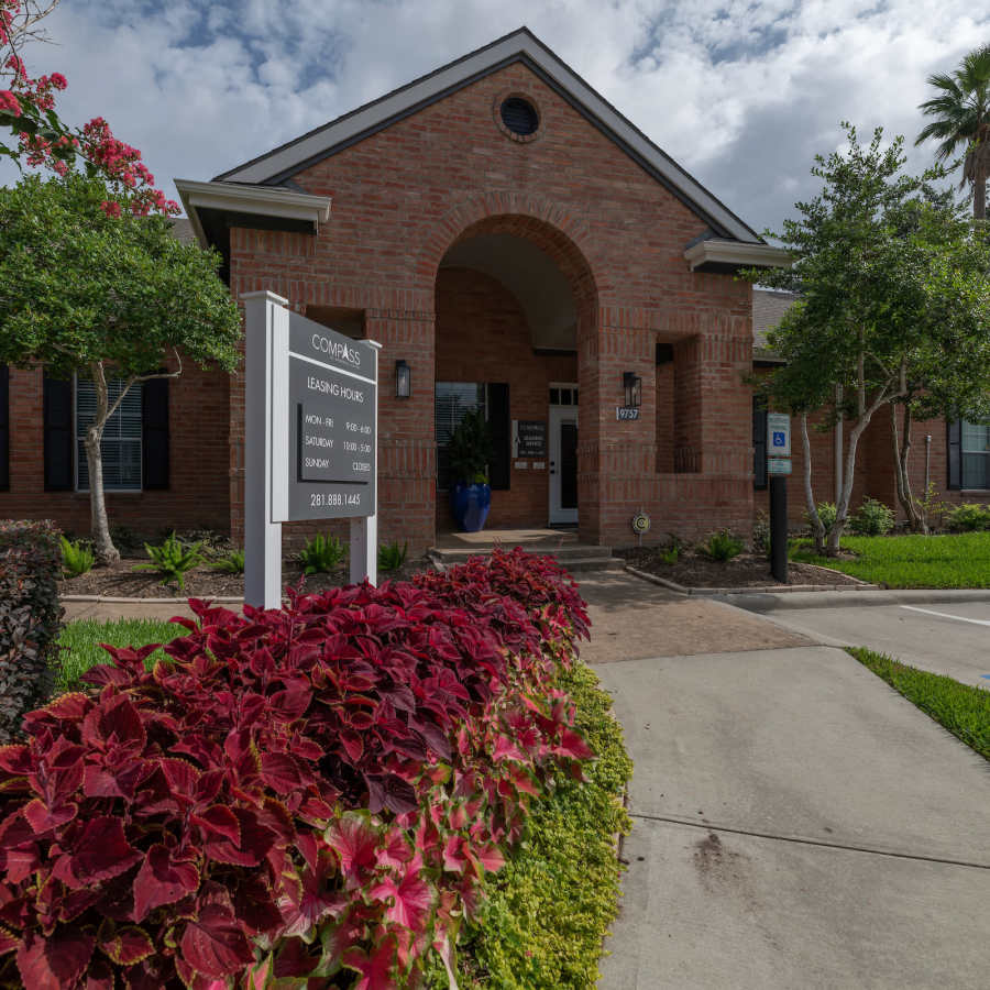 Exterior of the entrance to Compass at Windmill Lakes in Houston, Texas