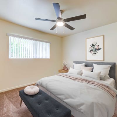 A well-lit bedroom at Santa Cruz in Point Mugu, California