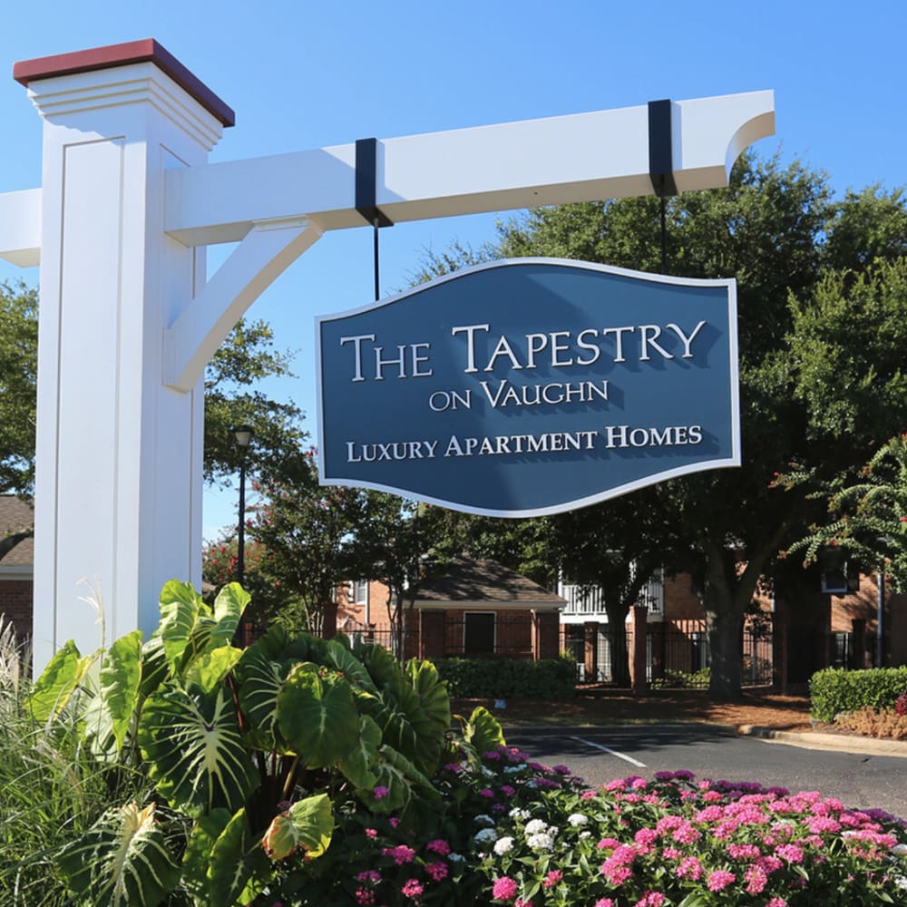 Sign board of the apartment at Tapestry on Vaughn in Montgomery, Alabama