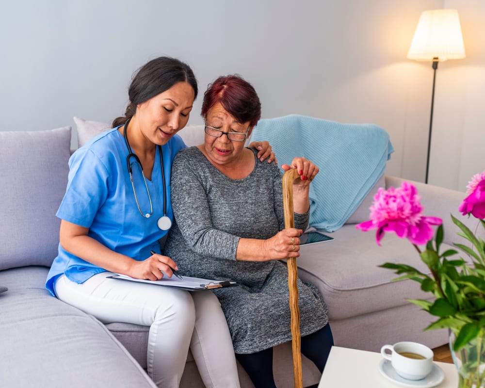 Staff assists residents with care at Landings of Blaine in Blaine, Minnesota.