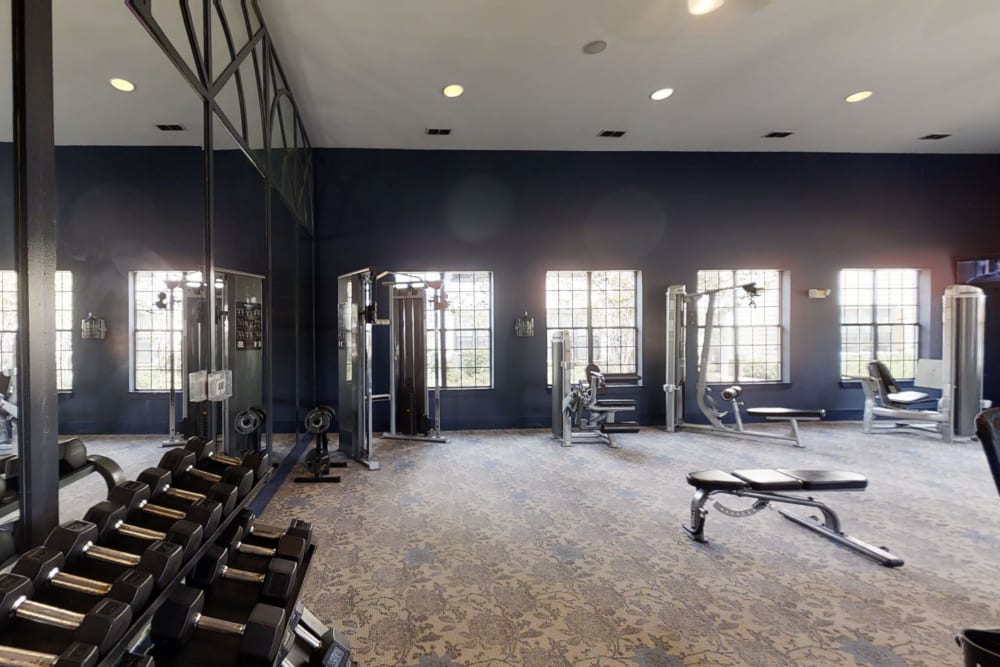 Well-equipped onsite fitness center at The Hawthorne in Jacksonville, Florida