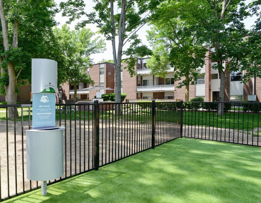 Dog park with doggie bags at Eagle Rock Apartments & Townhomes at Brighton in Brighton, Massachusetts