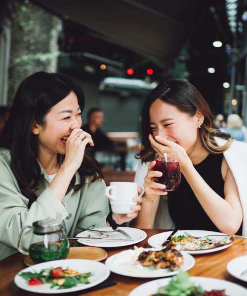 Friends having their favourite food near View at Blossom Hill in San Jose, California