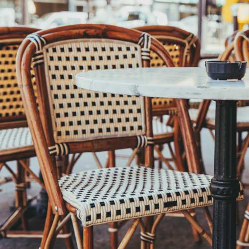 Outdoor seating space of a restaurant at Oakmont Greene I in Mount Hope, West Virginia