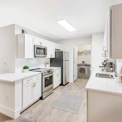 Modern kitchen with stainless-steel appliances at Harbor Creek Apartments, Canton, Georgia