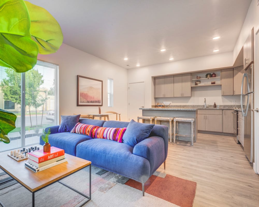 A modern open-concept floor plan at Hawthorne Townhomes in South Salt Lake, Utah