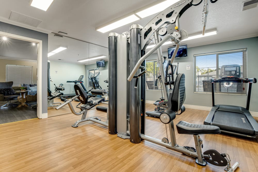Fitness center with a treadmill at Sandpiper Village Apartment Homes in Vacaville, California