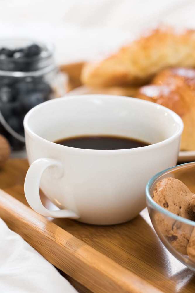 Coffee on a tray at Sulzbacher Village in Jacksonville, Florida