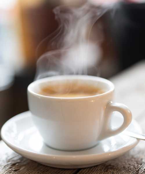 White coffee cup with steam rising at Apple Glen in Van Wert, Ohio