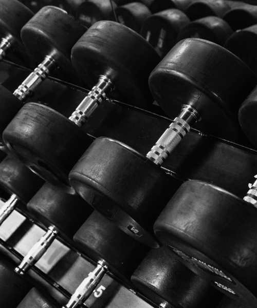 Modern fitness center with weights at Calder in Round Rock, Texas
