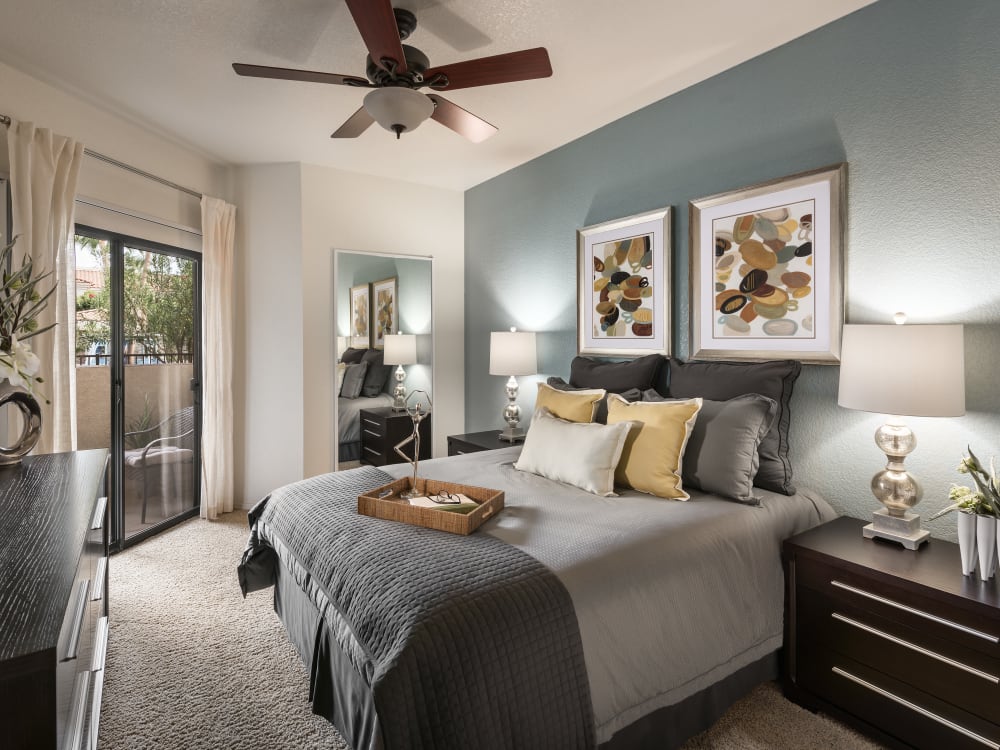 Model bedroom at San Prado in Glendale, Arizona