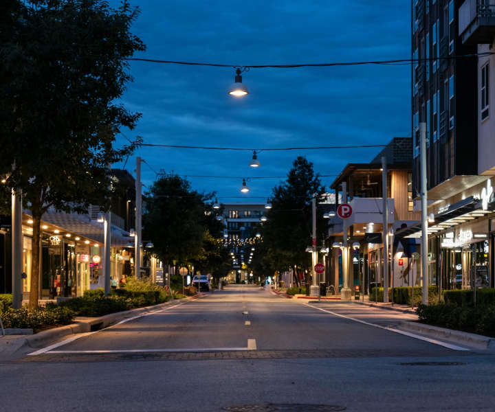 Night view of the location at Milan in Austin, Texas