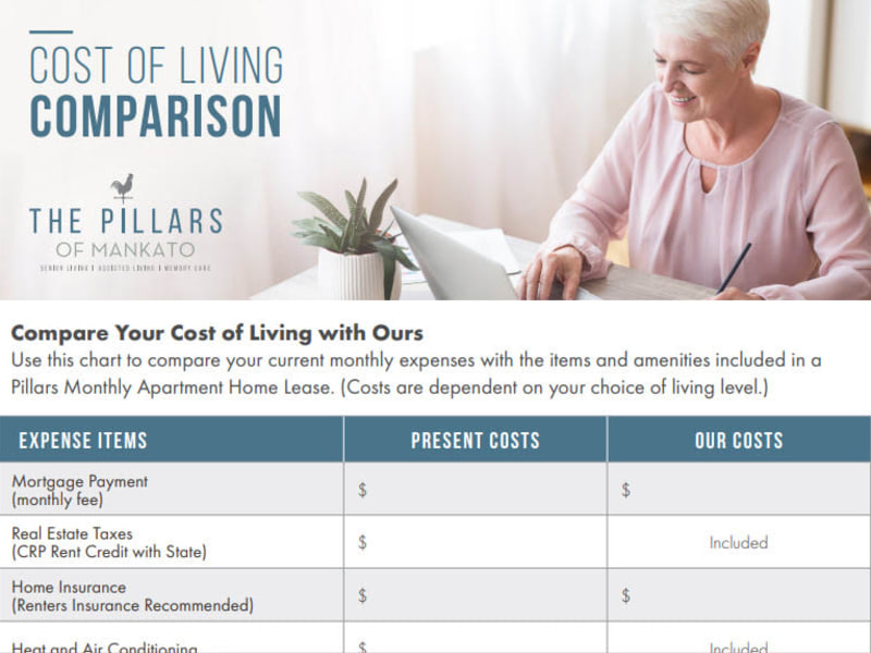 cost of living comparison worksheet at The Pillars of Mankato in Mankato, Minnesota
