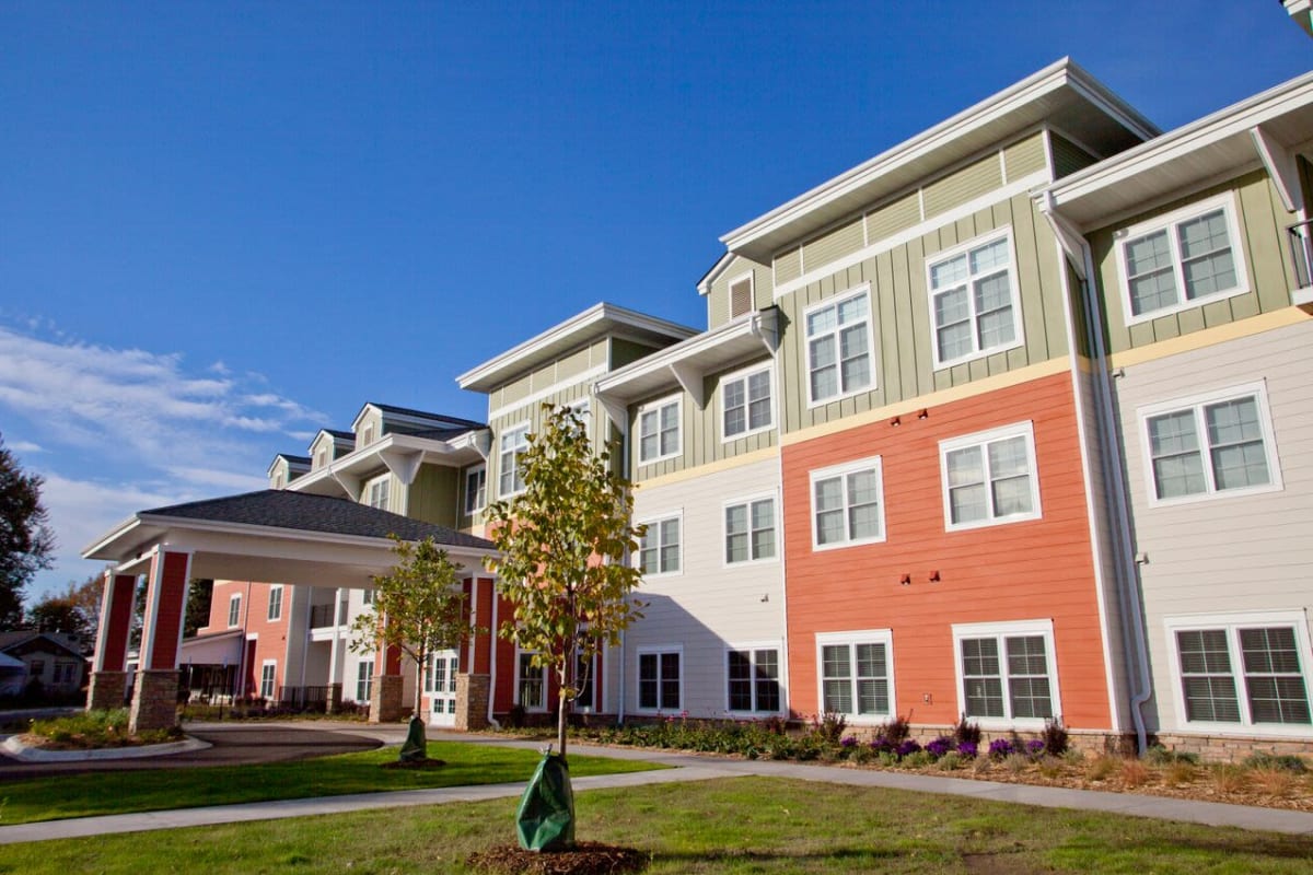 The building exterior at Keystone Place at LaValle Fields in Hugo, Minnesota