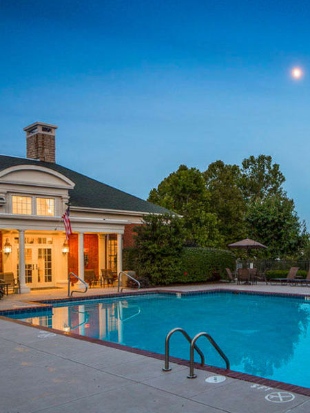 Swimming pool at dusk at The Preserve at Beckett Ridge in West Chester, Ohio