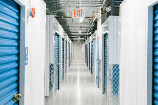 Interior hallway outside climate-controlled storage units at Atlantic Self Storage in Saint Johns