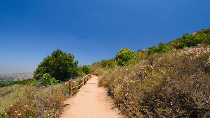 Hillside hiking trail new Olympus Corsair in San Diego, California