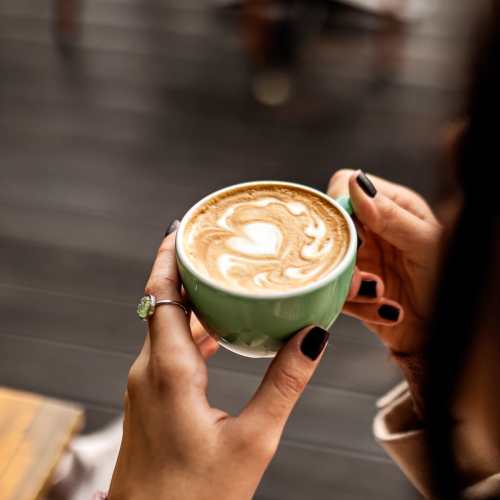 Drinking a latte near Granite Creek in Rocklin, California