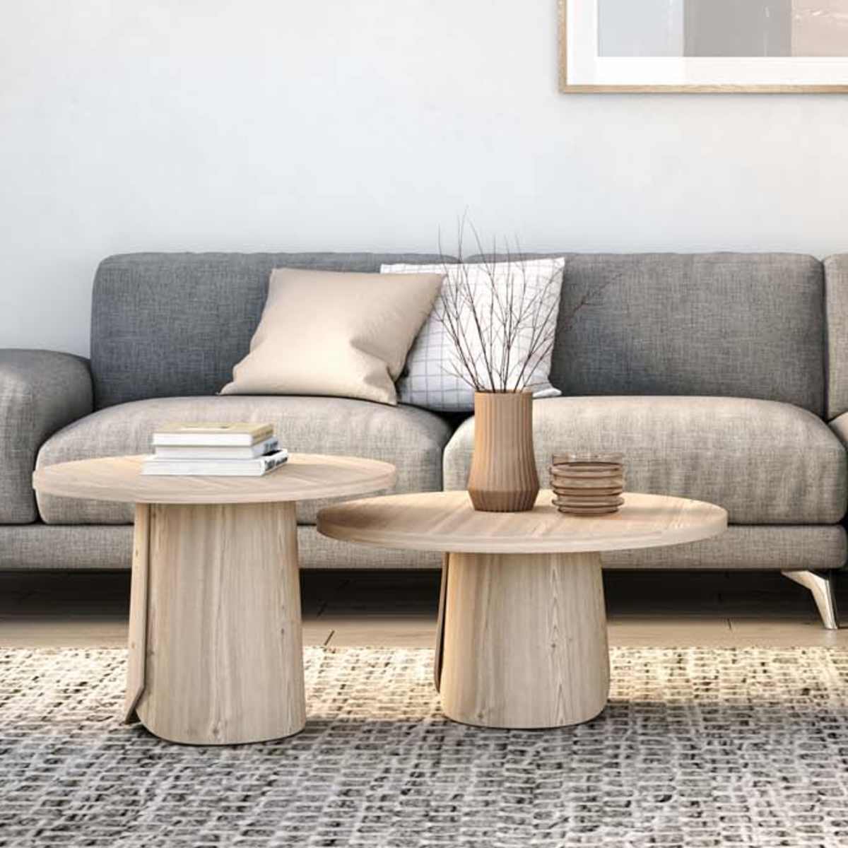 Modern décor in an apartment living room at The Annex at Bridgeton in Portland, Oregon 