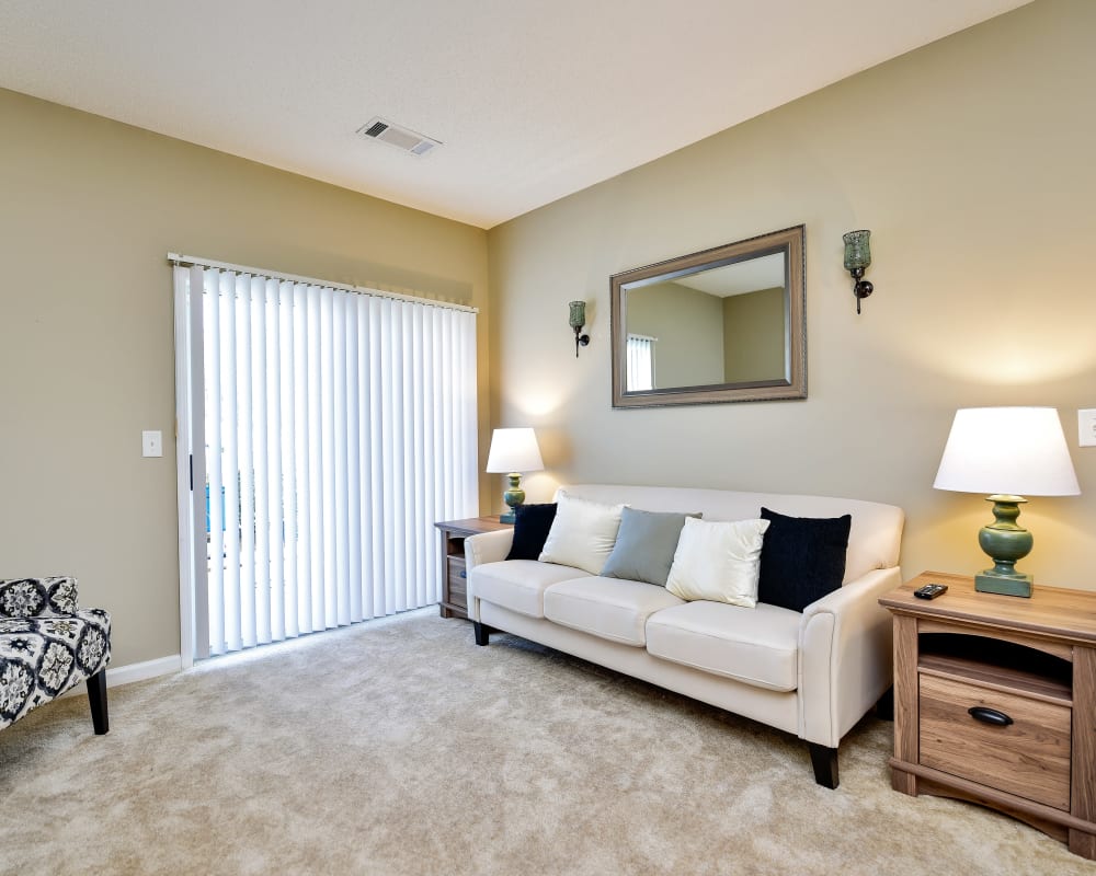 Spacious model living room at Hunter's Run in Macon, Georgia