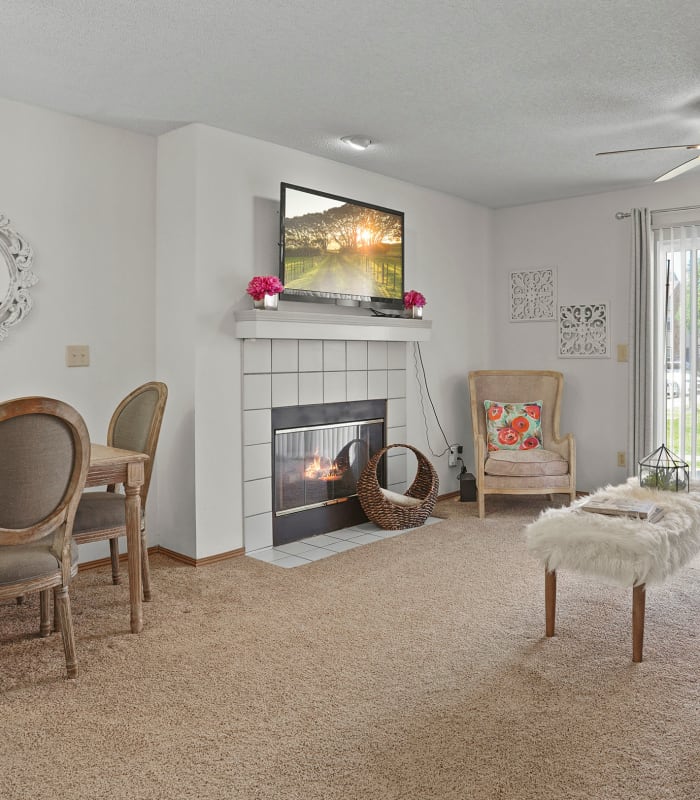 Spacious living room at Huntington Park Apartments in Wichita, Kansas