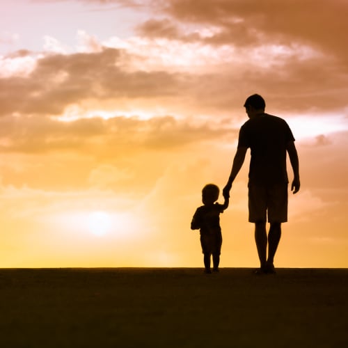 Parent and child holding hands at sunset at Big Sky Flats in Washington, District of Columbia