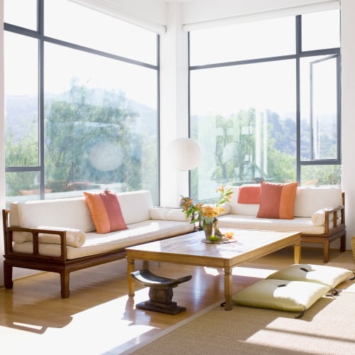 A furnished living room at Seaside Village in Oceanside, California
