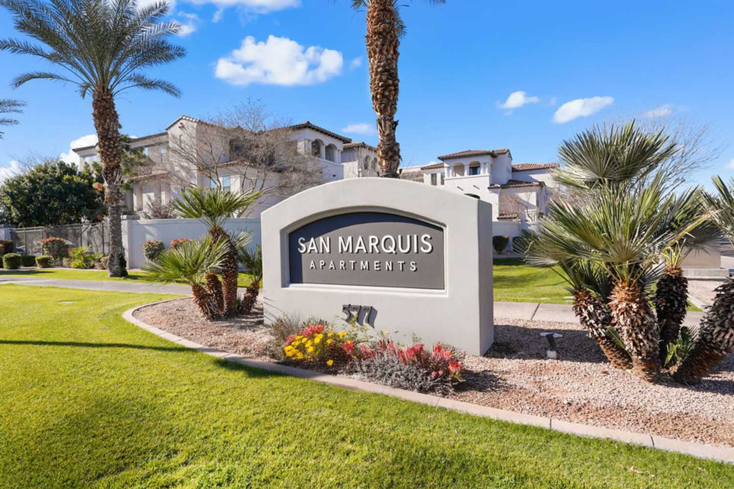 Apartment signage at San Marquis in Tempe, Arizona