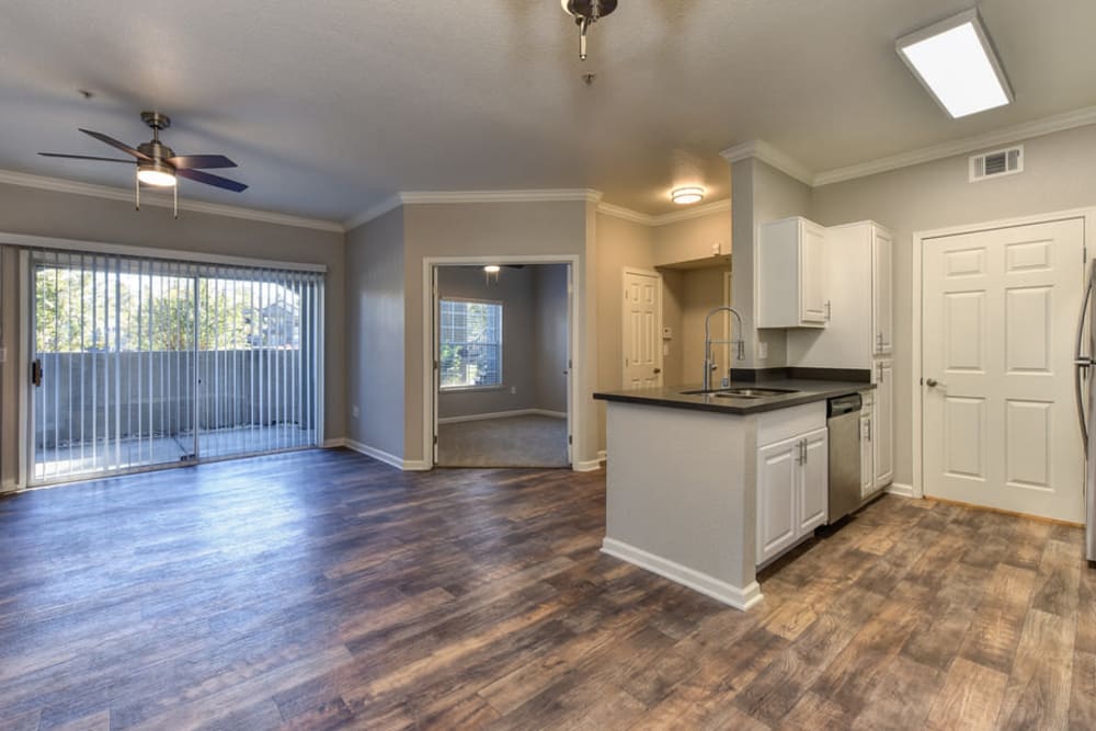 Living room and kitchen at apartments in Vacaville, California