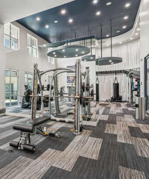 well-equipped fitness center at Archer Medical District in Dallas, Texas