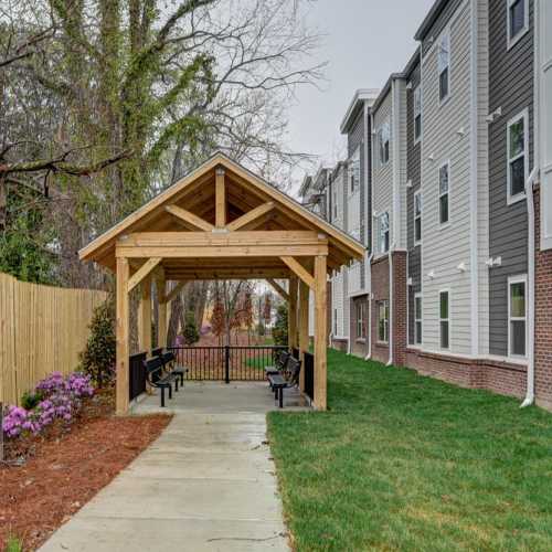 Beautiful outdoor covered sitting area at Hawkins Pointe in Hendersonville, North Carolina