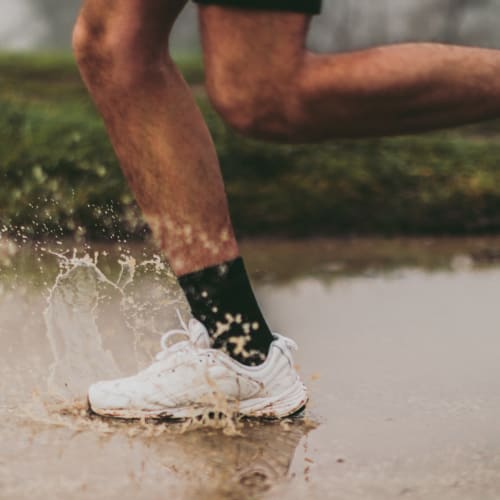 A resident running near Perry Circle Apartments in Annapolis, Maryland