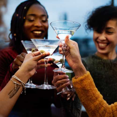 Residents having drinks at bar near Titan Court in Eugene, Oregon